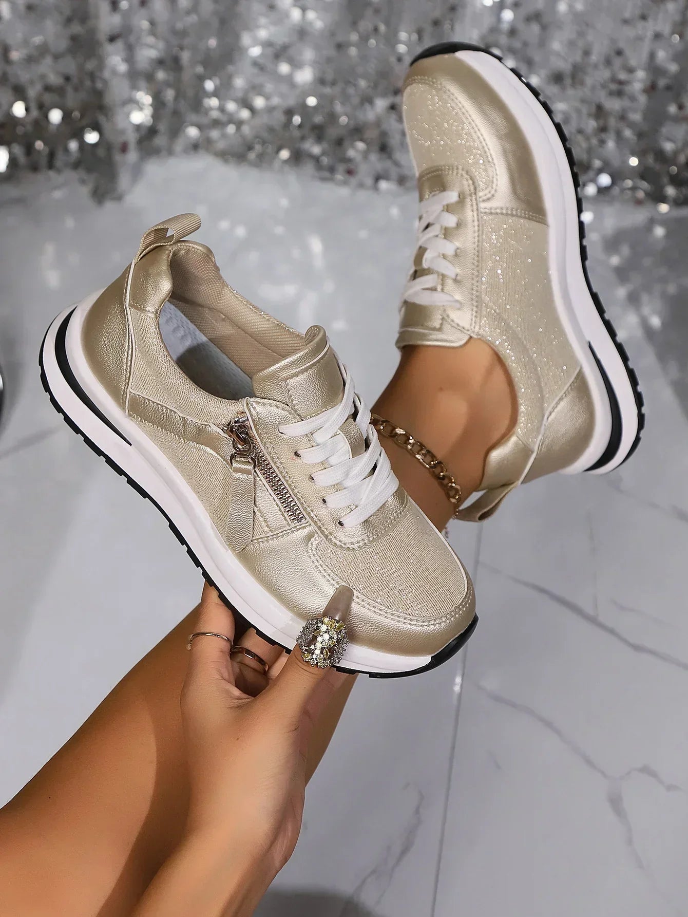 Caitlin | Women's Lace-Up Zip Sneakers with Platform Sole