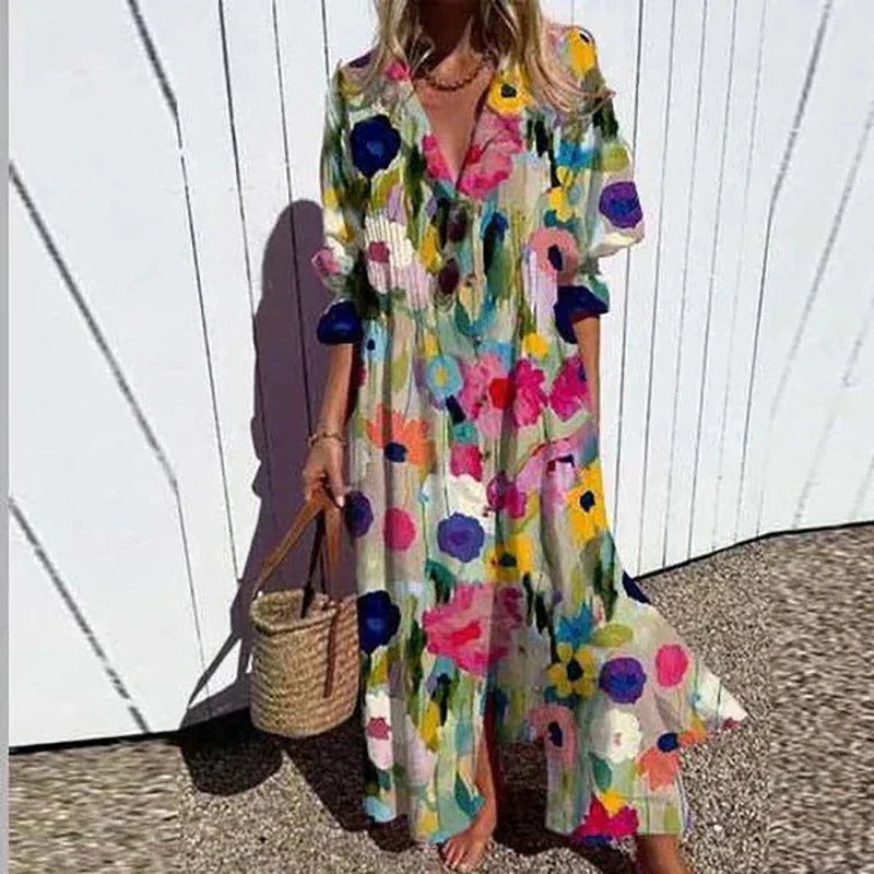 Rachel | Women’s Boho Floral Long Sleeve Maxi Dress