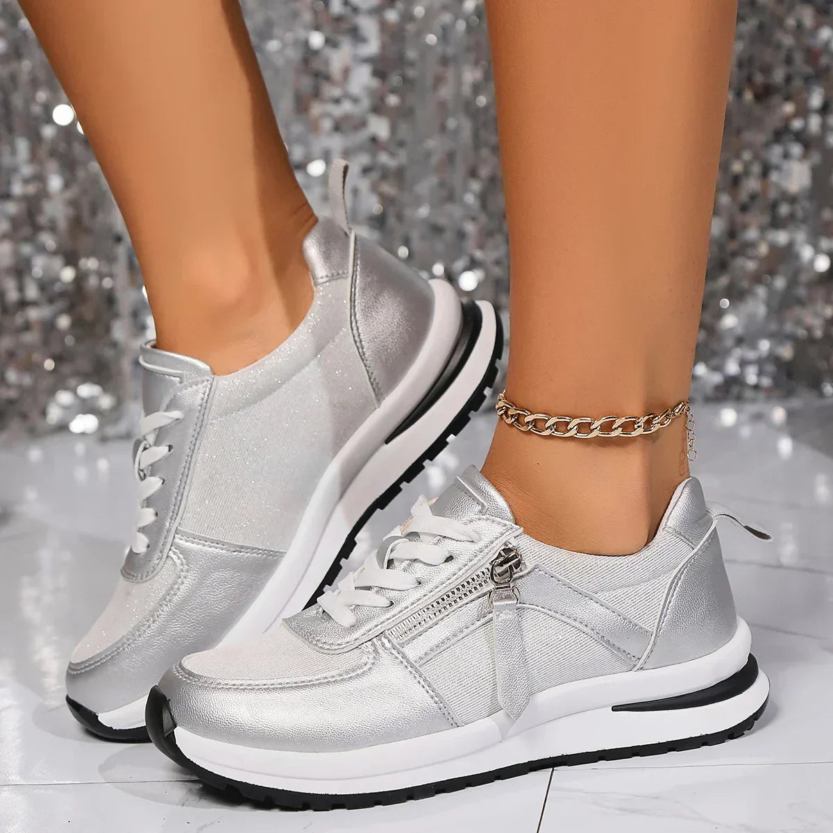 Caitlin | Women's Lace-Up Zip Sneakers with Platform Sole