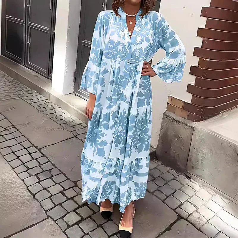 Susan | Boho Floral Patterned Long Sleeve Midi Dress