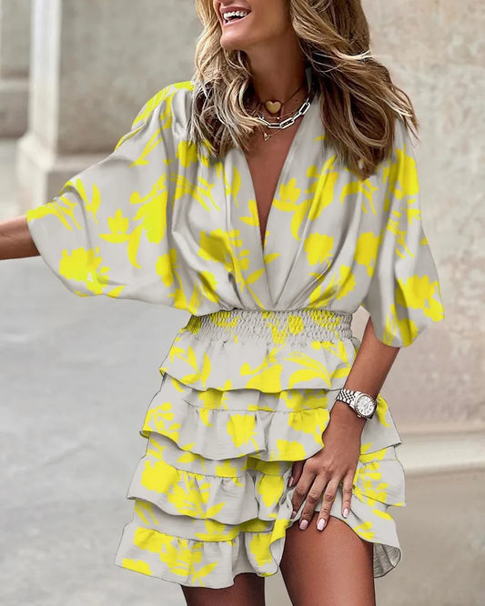 Camille | Women’s Boho Printed Ruffle Mini Dress