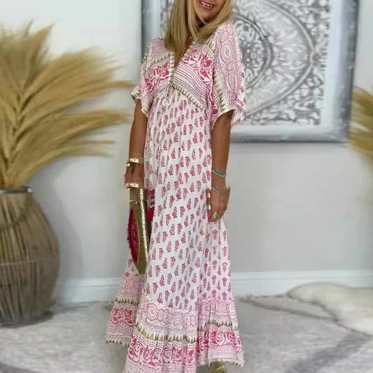 Eleni | Boho Tassel Detail Short Sleeve Maxi Dress