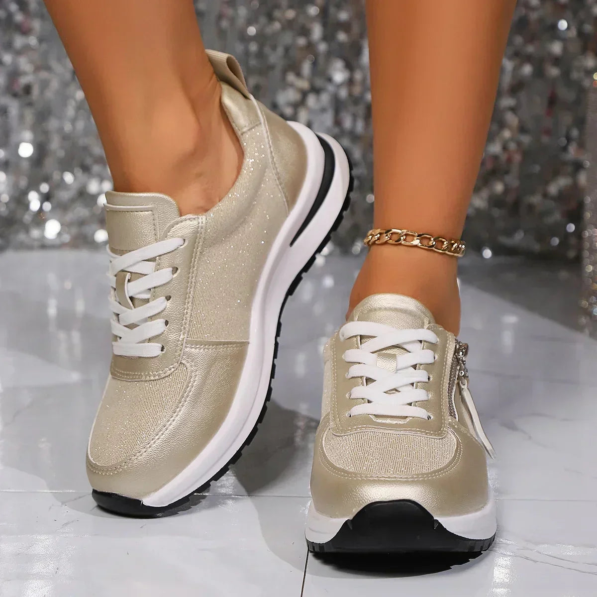 Caitlin | Women's Lace-Up Zip Sneakers with Platform Sole