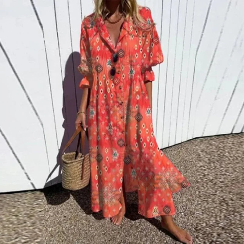 Rachel | Women’s Boho Floral Long Sleeve Maxi Dress