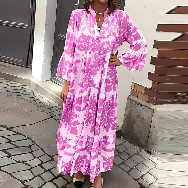 Susan | Boho Floral Patterned Long Sleeve Midi Dress