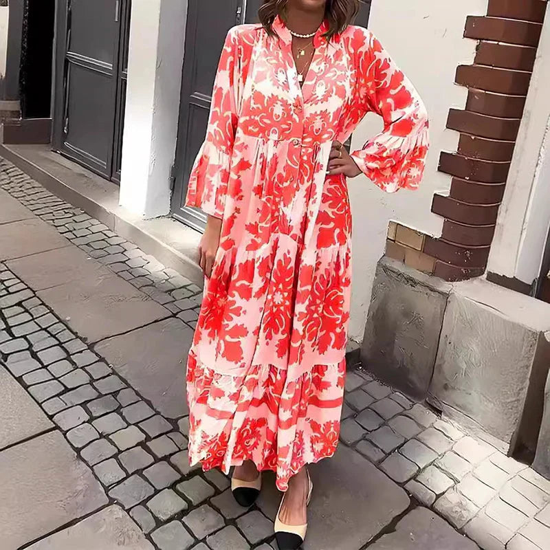 Susan | Boho Floral Patterned Long Sleeve Midi Dress