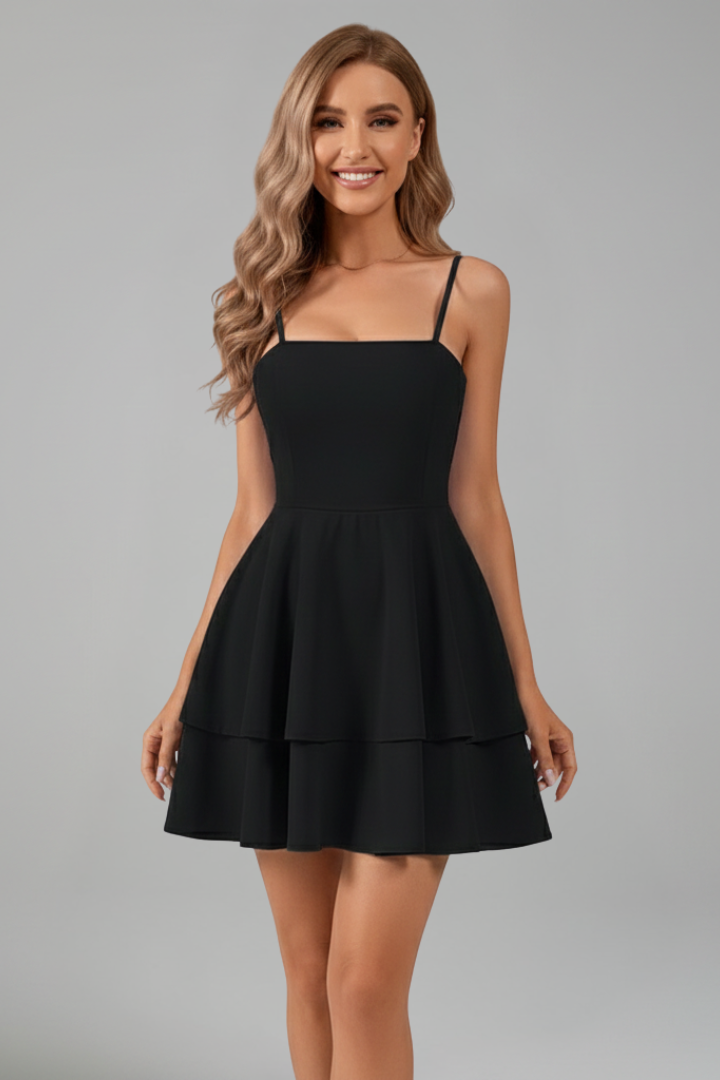 Simone | Spaghetti Strap Flared Skirt Mini Dress