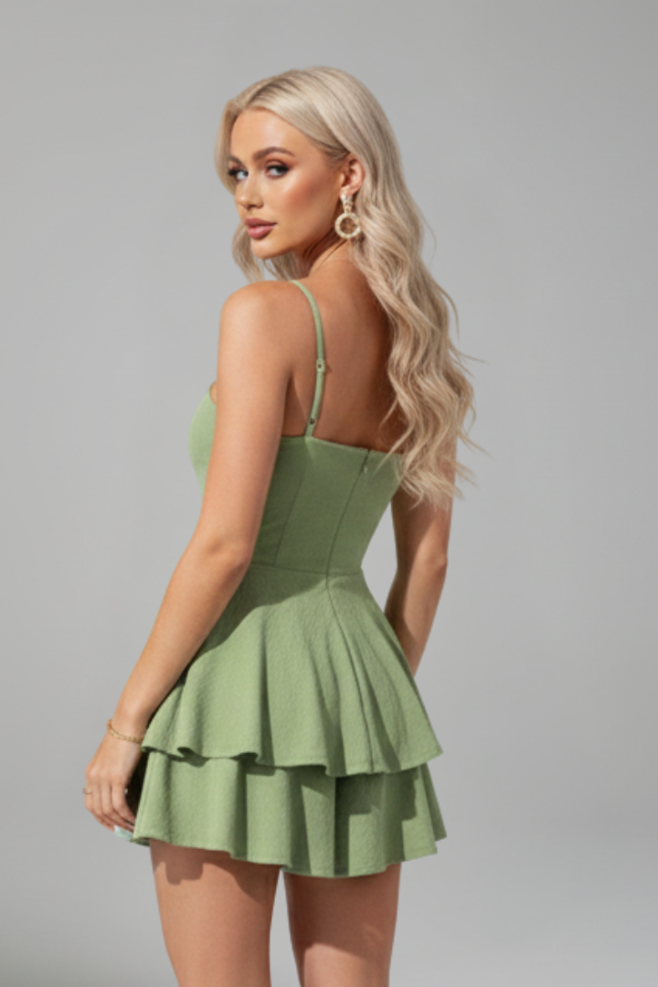 Simone | Spaghetti Strap Flared Skirt Mini Dress