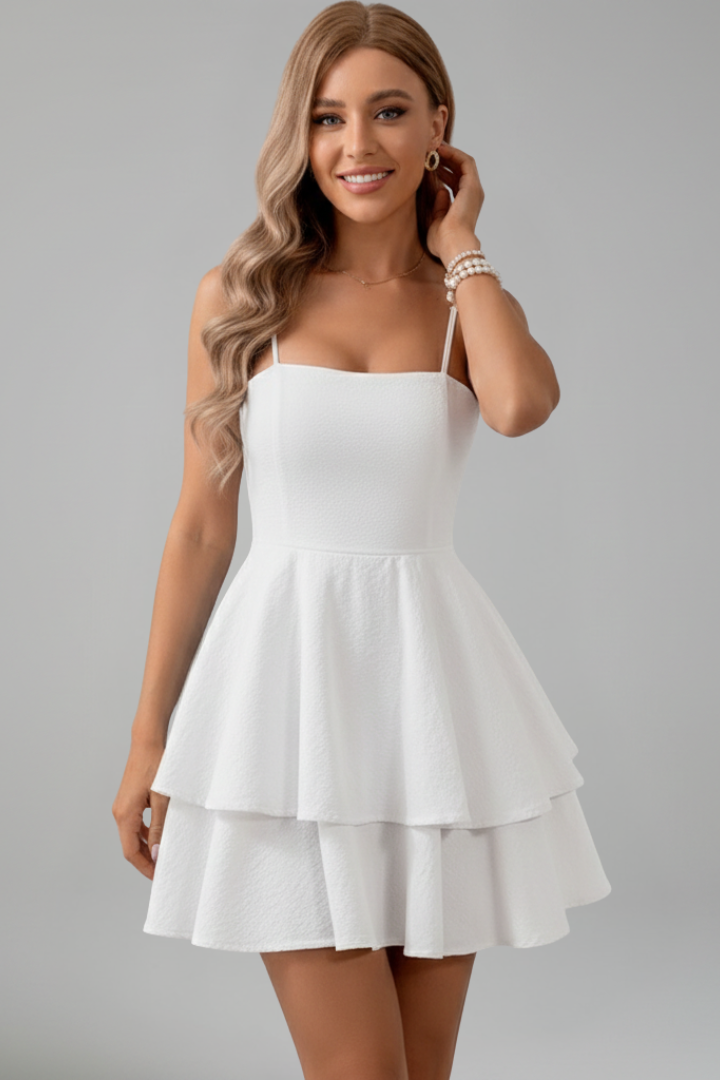 Simone | Spaghetti Strap Flared Skirt Mini Dress