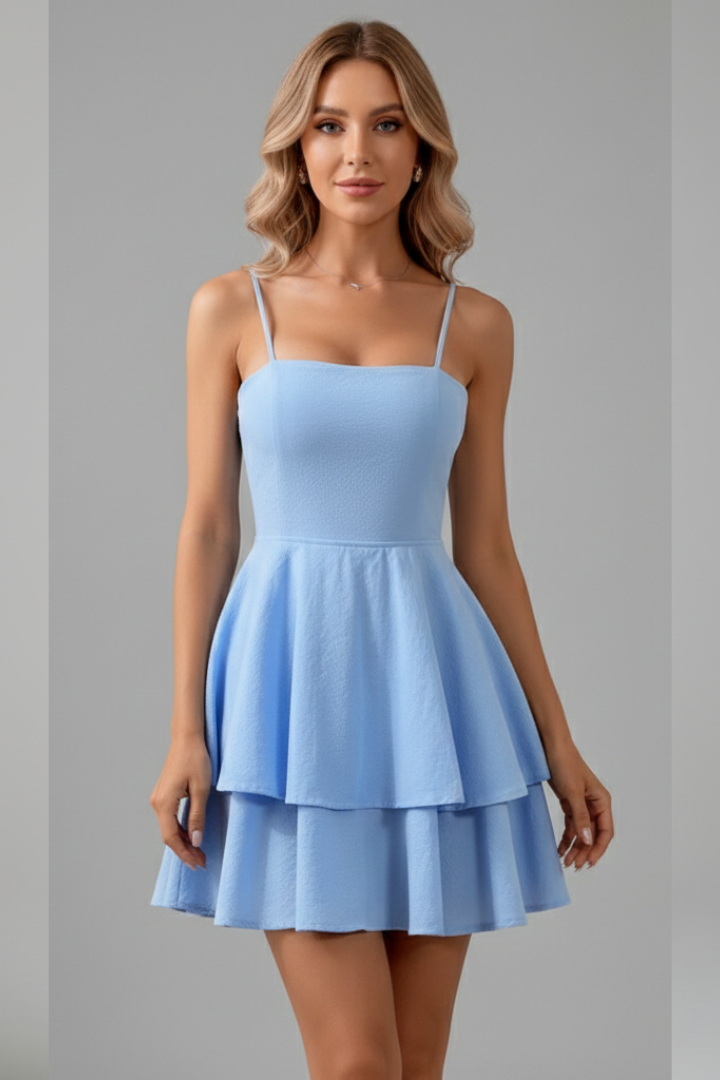 Simone | Spaghetti Strap Flared Skirt Mini Dress