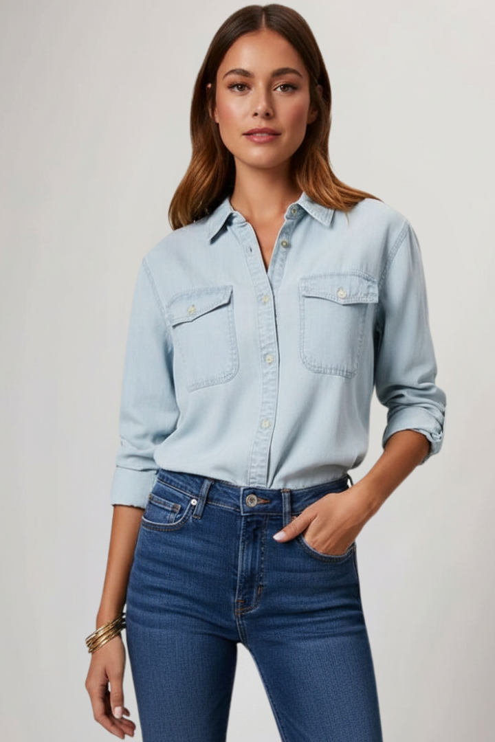 Tiana | Classic Button-Front Denim Shirt with Long Sleeves