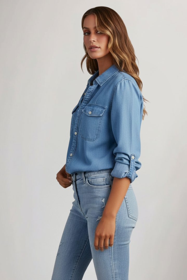 Tiana | Classic Button-Front Denim Shirt with Long Sleeves