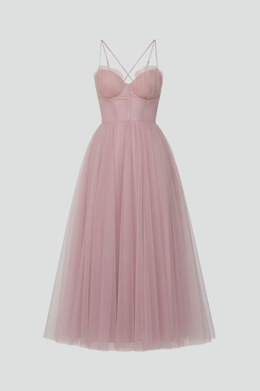 Adele | Women’s Strapless Tulle Skirt Natural Maxi Dress