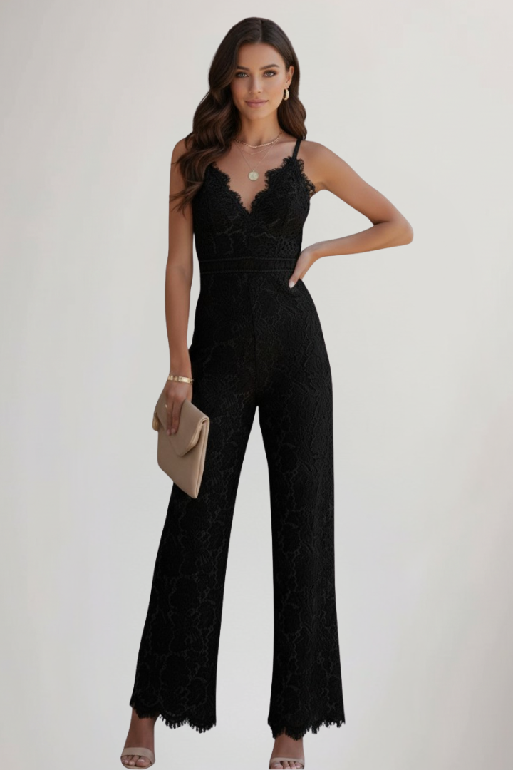 Natasha | Women’s Sleeveless Lace V-Neck Wide-Leg Floral Jumpsuit