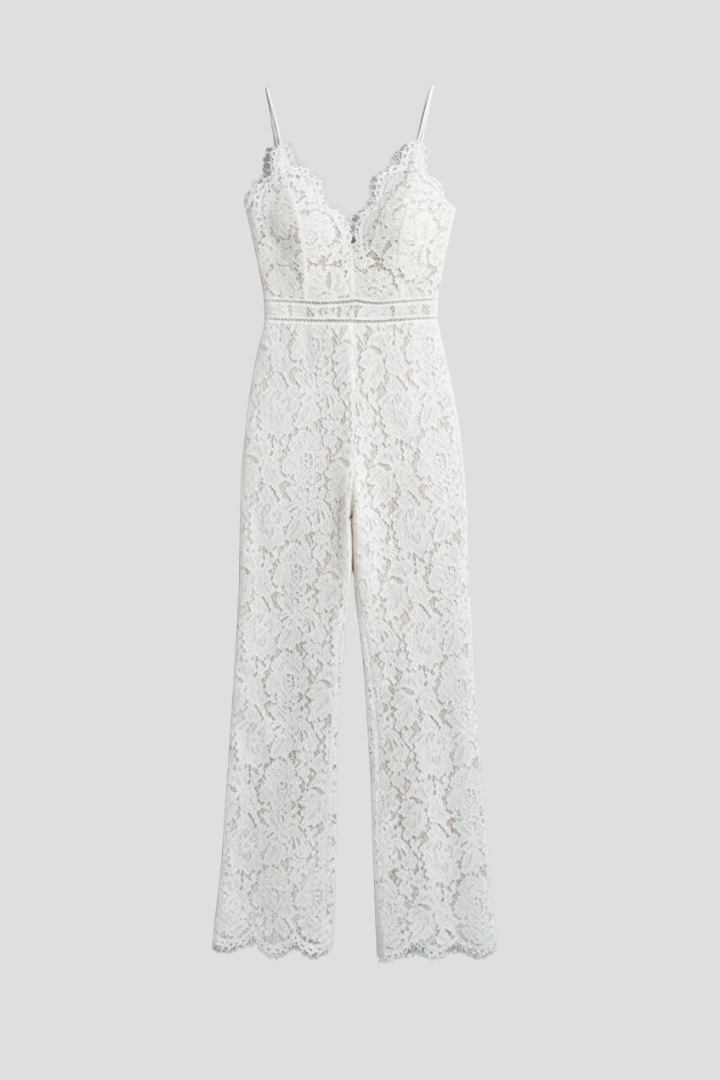 Natasha | Women’s Sleeveless Lace V-Neck Wide-Leg Floral Jumpsuit