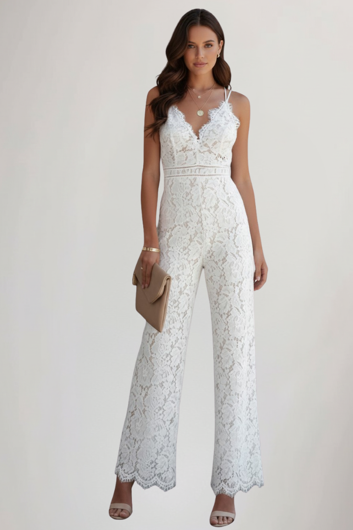 Natasha | Women’s Sleeveless Lace V-Neck Wide-Leg Floral Jumpsuit
