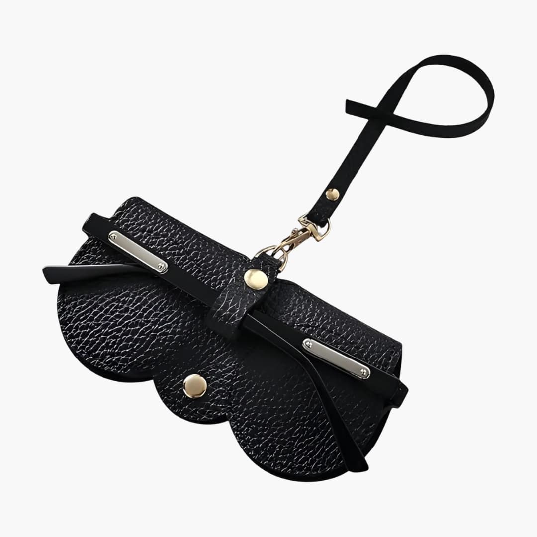 Women's Leather Fashion Glasses Case with Snap Button Closure and Clamshell Design