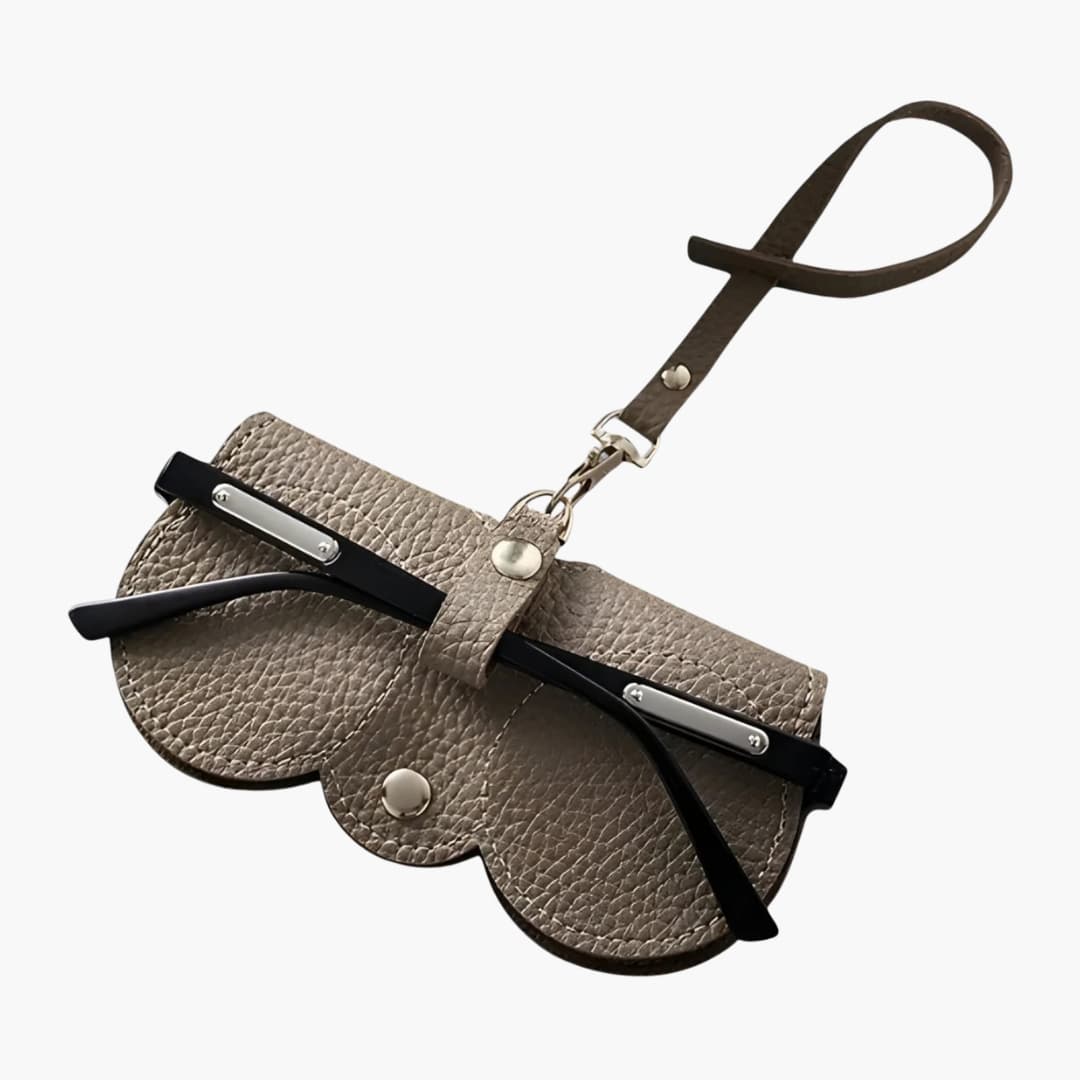 Women's Leather Fashion Glasses Case with Snap Button Closure and Clamshell Design