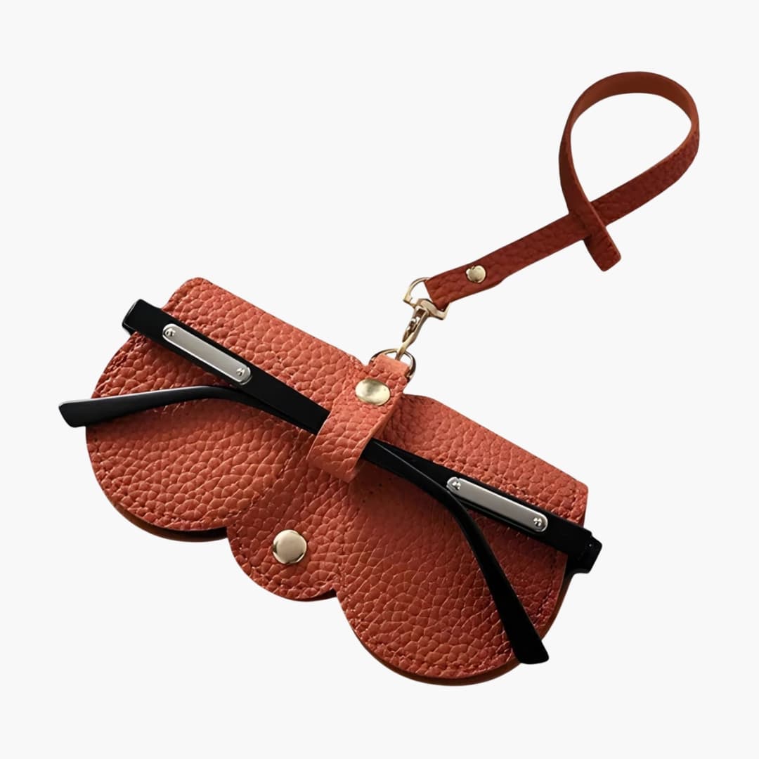 Women's Leather Fashion Glasses Case with Snap Button Closure and Clamshell Design