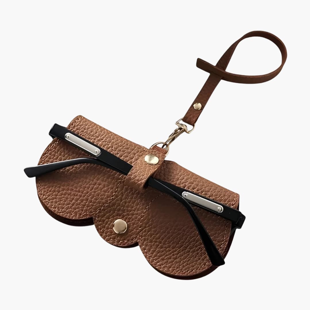 Women's Leather Fashion Glasses Case with Snap Button Closure and Clamshell Design