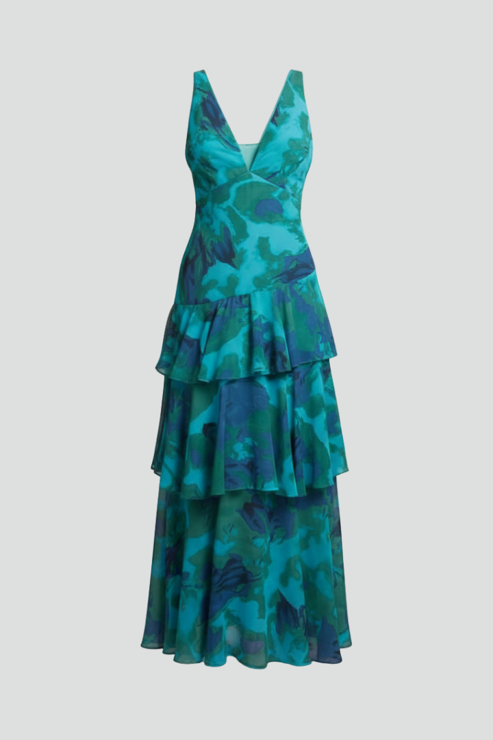 Yasmin | Women’s V-Neck Tiered Artistic Skirt Maxi Dress