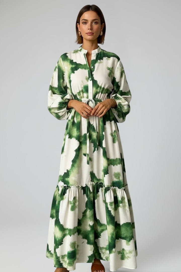 Leonie | Long Sleeve Floral Printed Maxi Dress with V-Neck