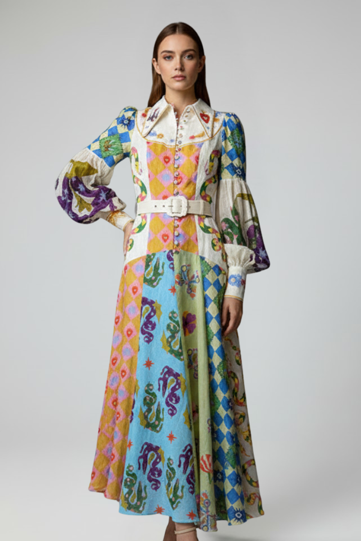 Leonie | Long Sleeve Floral Printed Maxi Dress with V-Neck