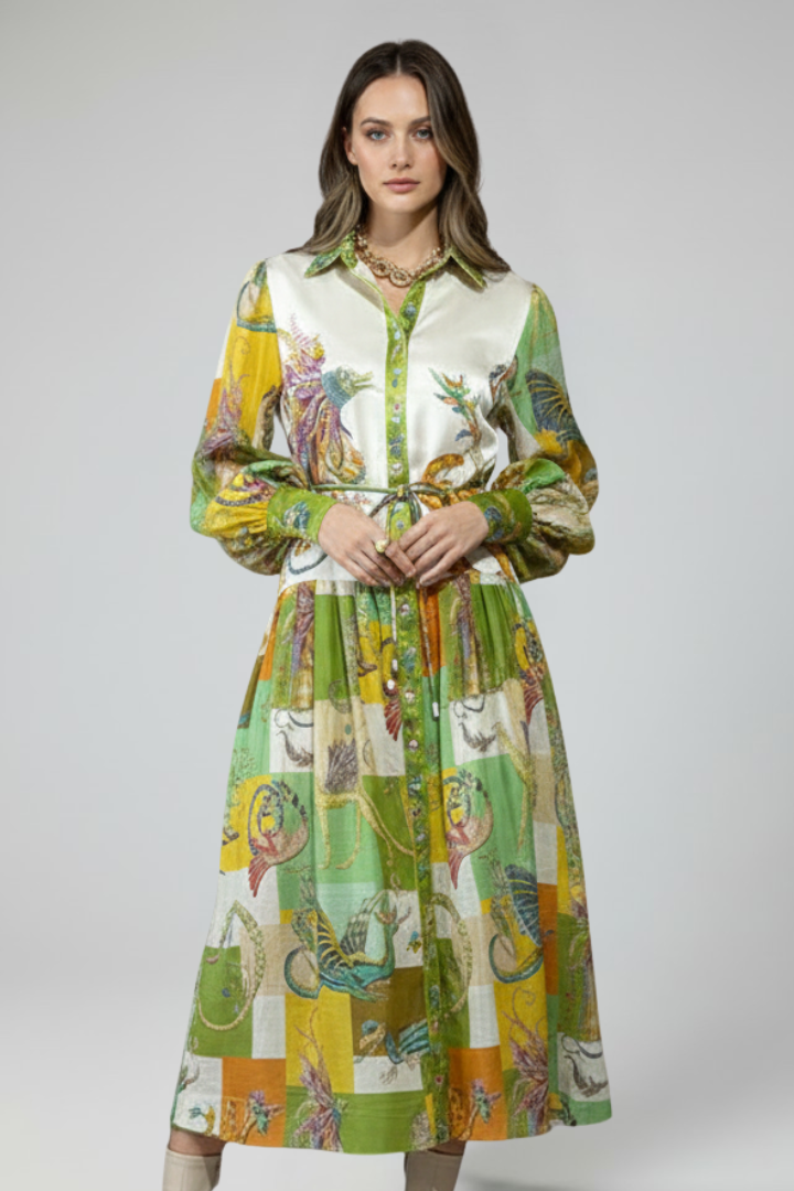 Leonie | Long Sleeve Floral Printed Maxi Dress with V-Neck