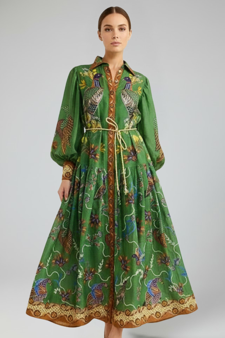 Leonie | Long Sleeve Floral Printed Maxi Dress with V-Neck