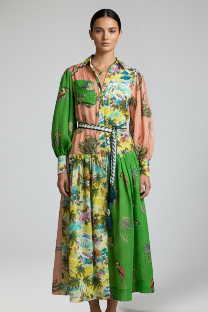 Leonie | Long Sleeve Floral Printed Maxi Dress with V-Neck