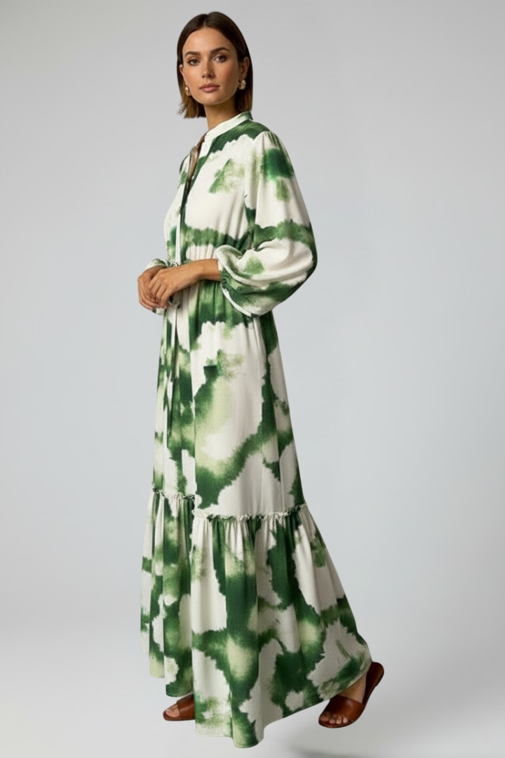 Leonie | Long Sleeve Floral Printed Maxi Dress with V-Neck
