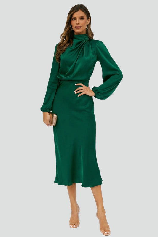 Demi | High Neck Breathable Long Sleeve Midi Dress