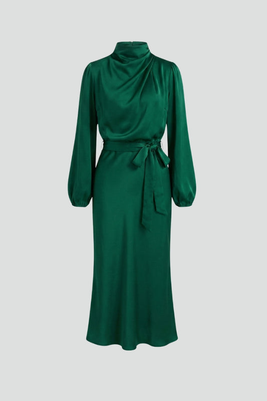 Demi | High Neck Breathable Long Sleeve Midi Dress