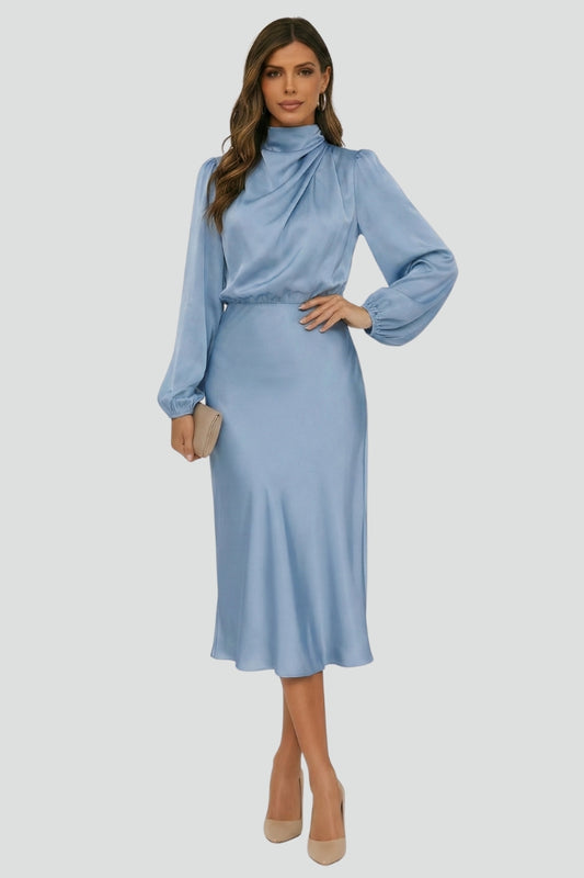 Demi | High Neck Breathable Long Sleeve Midi Dress