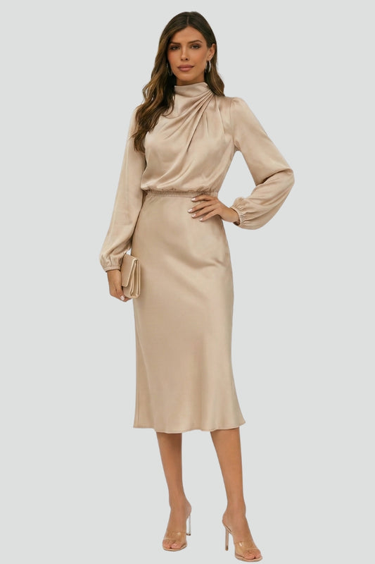 Demi | High Neck Breathable Long Sleeve Midi Dress