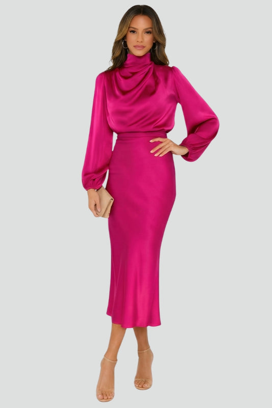 Demi | High Neck Breathable Long Sleeve Midi Dress