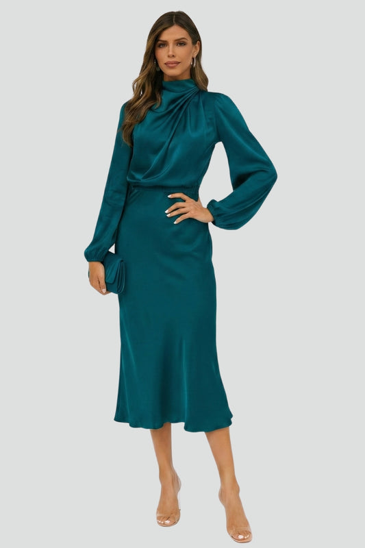 Demi | High Neck Breathable Long Sleeve Midi Dress