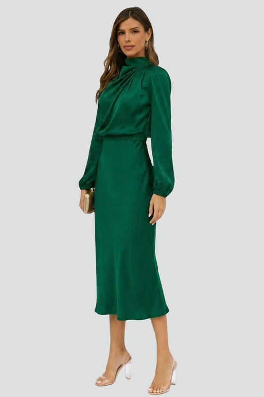 Demi | High Neck Breathable Long Sleeve Midi Dress