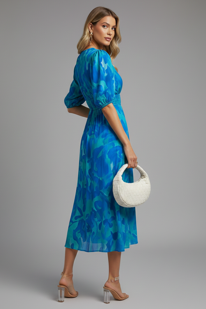 Starla | Loose Floral Puff Sleeve V-Neck Midi Dress
