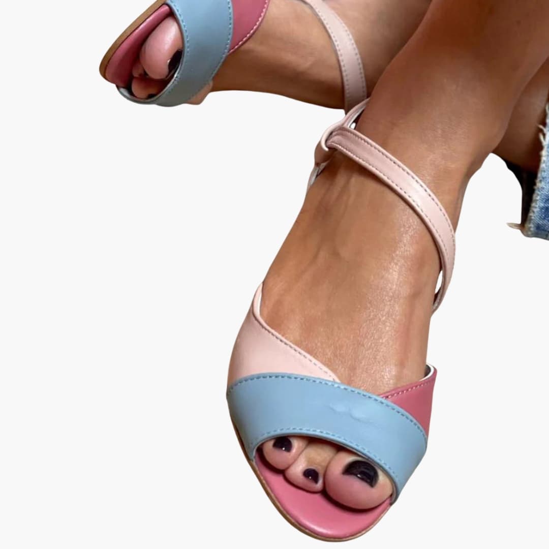 Daisy | Women's Pink Blue Sandals with Asymmetrical Straps and Cushioned Insole
