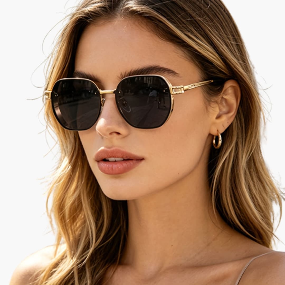 Women's Sunglasses with Double Bridge and Geometric Frame