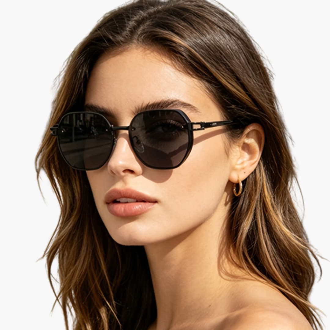 Women's Sunglasses with Double Bridge and Geometric Frame