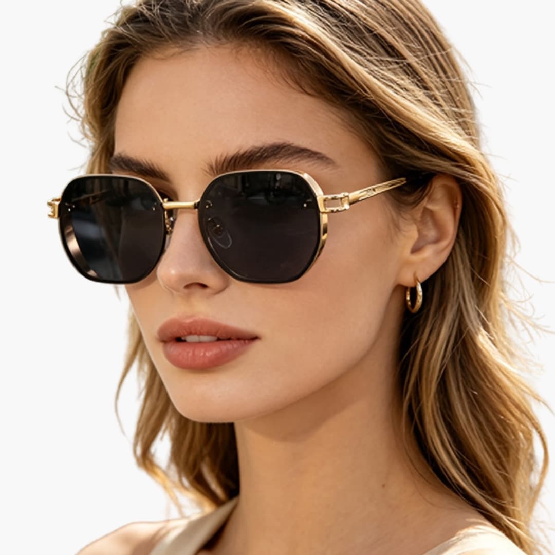 Women's Sunglasses with Double Bridge and Geometric Frame