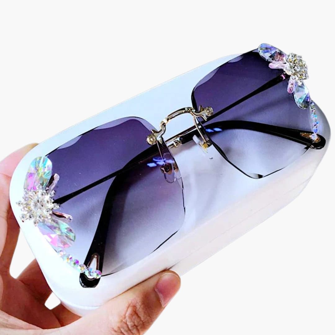 Women's Sunglasses with Rimless Design and Rhinestone Detail
