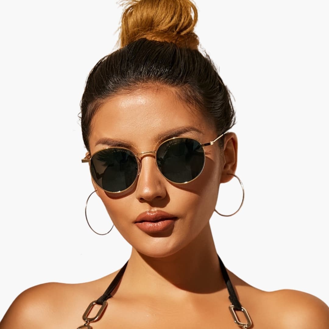 Women's Sunglasses with Round Frame and Adjustable Nose Pads