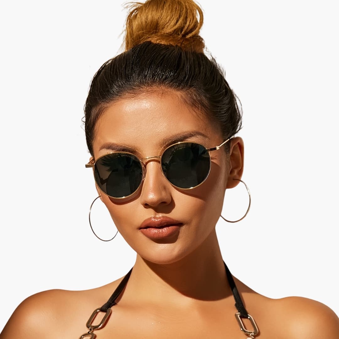 Women's Sunglasses with Round Frame and Adjustable Nose Pads