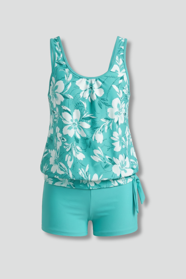 Roxanne | Printed Floral Tankini Two-Piece Set with Shorts