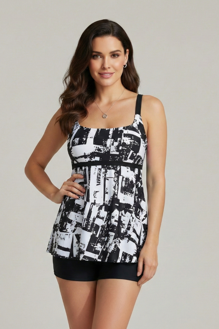Noelle | Oversized Two-Piece Printed Tankini Set with Shorts