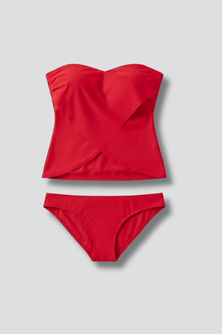 Romina | Red Strapless Tankini Set with Matching Bottom