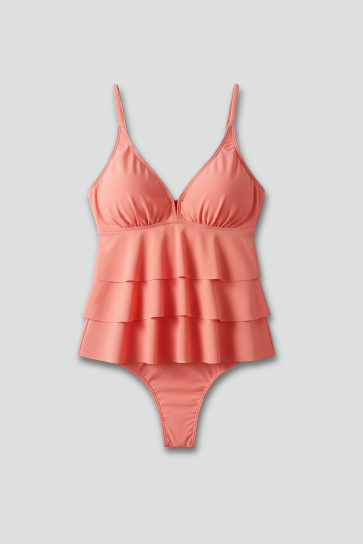 Marla | V-Neck Tiered Ruffle Two-Piece Tankini Set